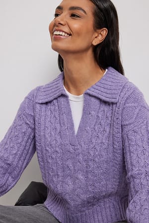 Lilac Pull en maille torsadée