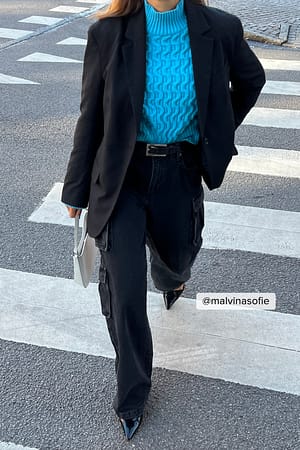 Blue Gilet en maille torsadée