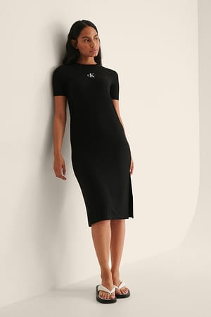 CK Black À Nervures Maxi Robe