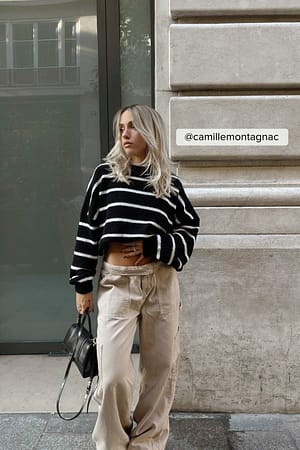 Beige Pantalon cargo coupe ample