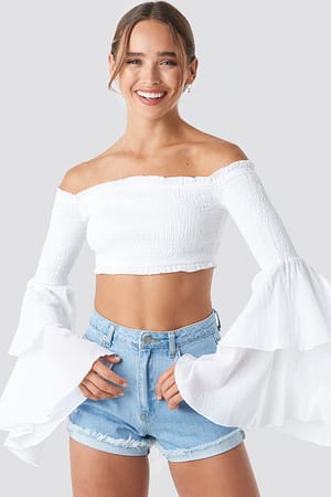 White Céline & Talisa x NA-KD Off Shoulder Bell Sleeve Top