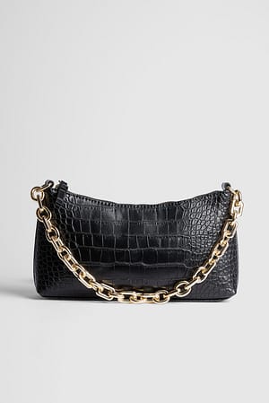 Black Sac baguette effet croco avec chaîne