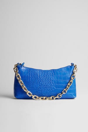 Cobalt Blue Sac baguette effet croco avec chaîne