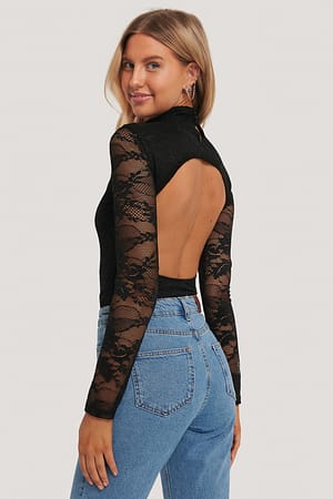 Black Chloé B x NA-KD Body En Dentelle À Dos Ouvert