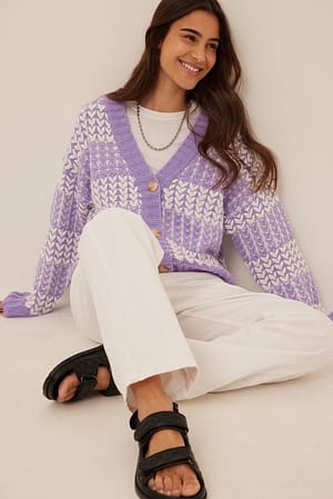 Lilac Cardigan surdimensionné épais bicolore