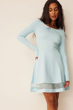 Light Blue Robe à coupe arrondie