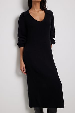 Black Robe longue en maille à col