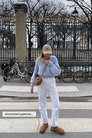 Light Blue Pull en maille duveteux à col roulé