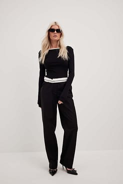 Contrast Binding Deep Back Top Outfit