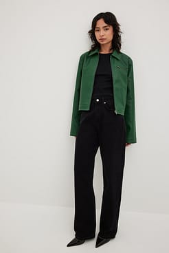 Contrast Stitching PU Jacket Outfit