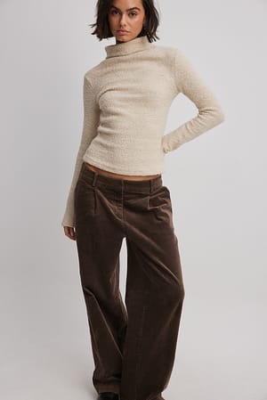 Dark Brown Pantalon taille basse en velours côtelé