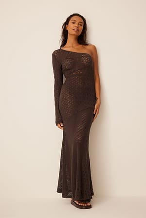 Brown Robe longue en maille crochetée
