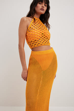 Orange Haut dos nu en maille crochetée