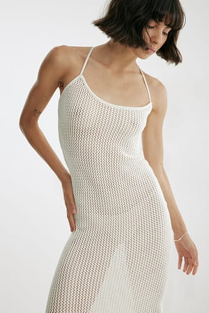 White Deep Back Crochet Dress
