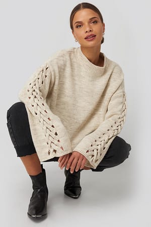Beige Donnaromina x NA-KD Detailed Sleeve Knitted Sweater