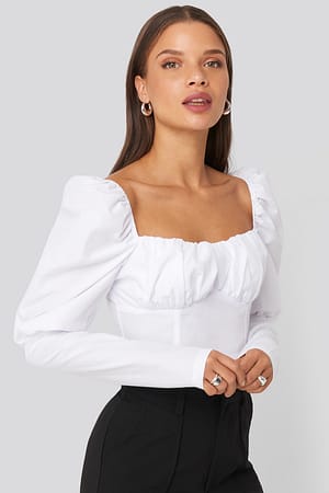 White Donnaromina x NA-KD Puffy Sleeve Ruffle Cup Blouse