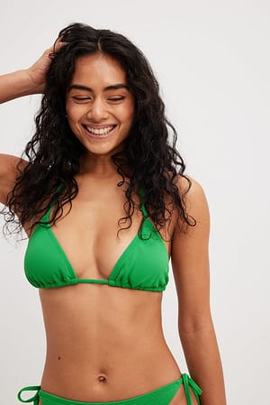 Green Haut de bikini triangle à lanières en piqué