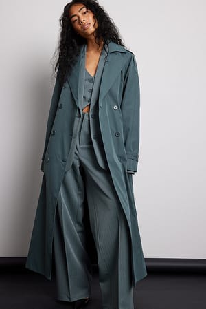 Dark Dusty Blue Trench à double boutonnage