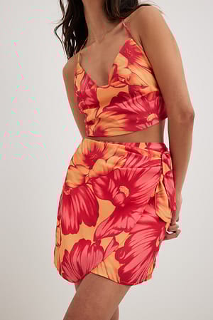 Big Flower Print Jupe courte drapée en mousseline