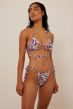 Multi Colour Print Culotte de bikini taille mi-haute à cordon coulissant
