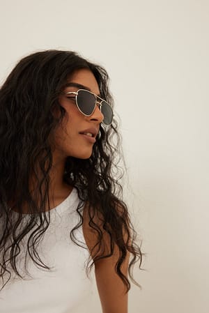 Silver/Black Lunettes de soleil en métal en forme de goutte