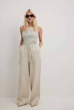 Elastic Waist Linen Trousers Outfit