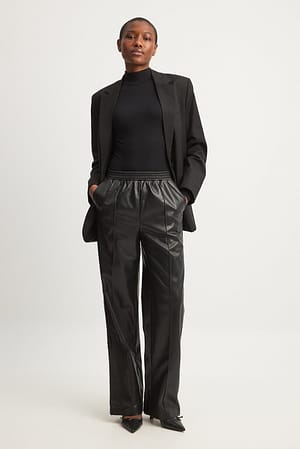 Black Pantalon en faux cuir à taille élastique