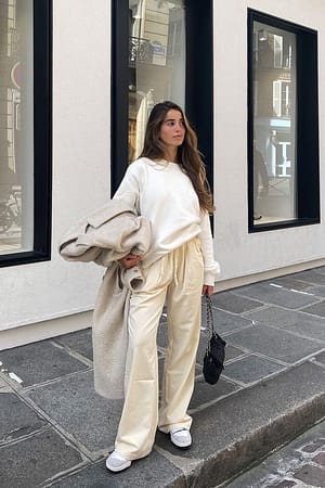 Cream Pantalon de costume taille élastique