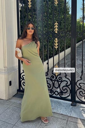 Khaki Robe longue asymétrique en jersey