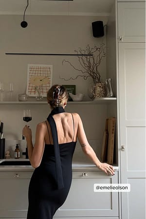 Black Maxi robe bretelles fines asymétrique