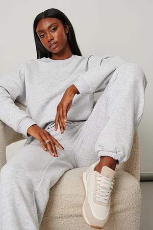 Grey Melange Pantalon de survêtement en coton mélangé