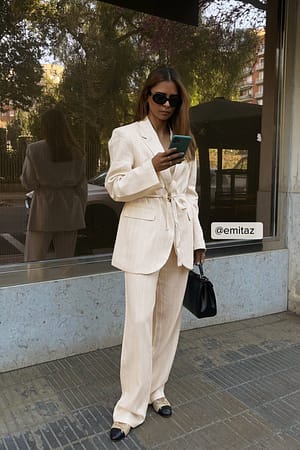 Offwhite Pantalon large à rayures et taille élastique