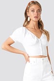 White Cropped Fitted Button Top