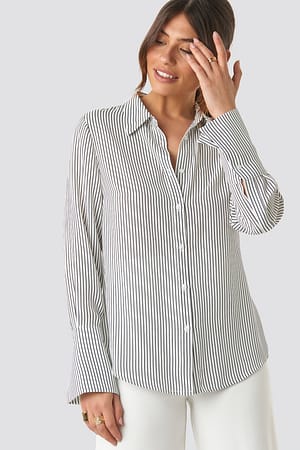 Black/White Stripe NA-KD Classic Wide Cuff Striped Shirt
