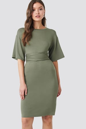Khaki NA-KD Wrapped Detail Jersey Dress
