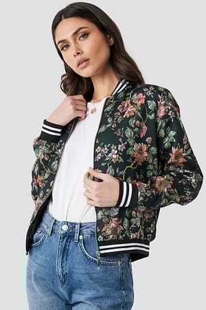 Flower Comb Dark Floral Bomber Jacket