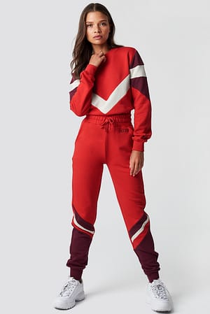 Red Stripe Blocked Sweatpants