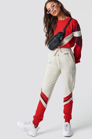 Light Beige Stripe Blocked Sweatpants