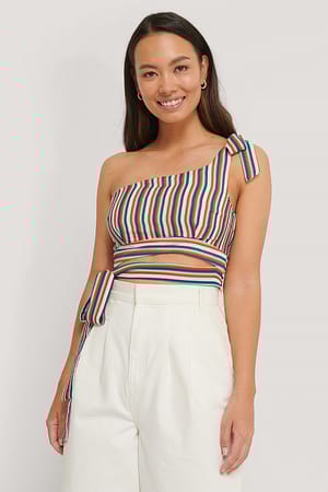 Stripe Print Haut Une Épaule