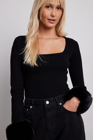 Black Haut en maille avec fausse fourrure