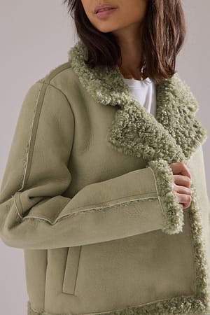 Green Veste en faux daim