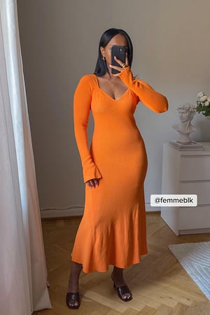 Orange Robe côtelée à armatures