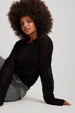 Black Haut à manches larges en tricot fin
