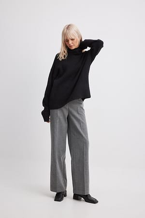 Dark Grey Pantalon large taille haute en flanelle