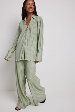 Pistachio Pantalon évasé plissé