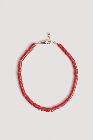 Red Bracelet de cheville avec coquillage plat