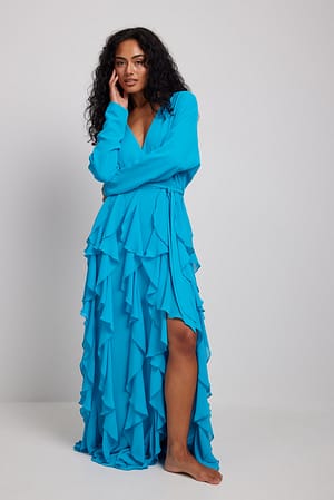 Blue Robe longue à volants