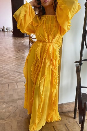 Yellow Robe longue à volants