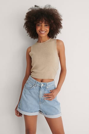 Light Blue Short Mom à ourlet