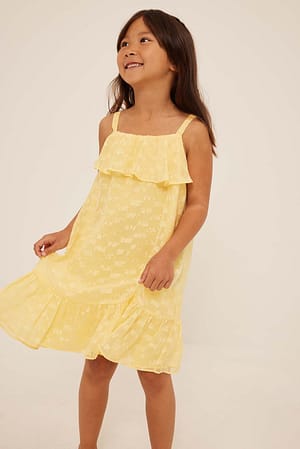 Yellow Mini robe à détails volants